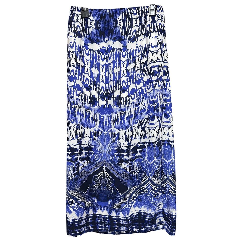 Vintage Y2K Express Skirt M Blue White Maxi Lined Paisley Elastic Waist Artsy